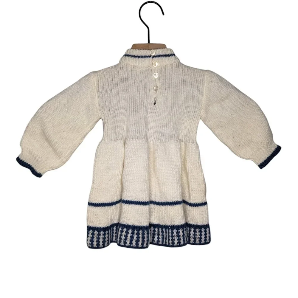 Vintage Handknit White Mockneck Newborn Sweater Dress Trees & Ladybugs - Picture 2 of 7